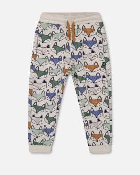 Printed Fox Fleece Sweatpants Gray Mix