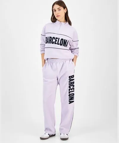 Rebellious One Juniors' Barcelona Fleece Graphic Sweatpants