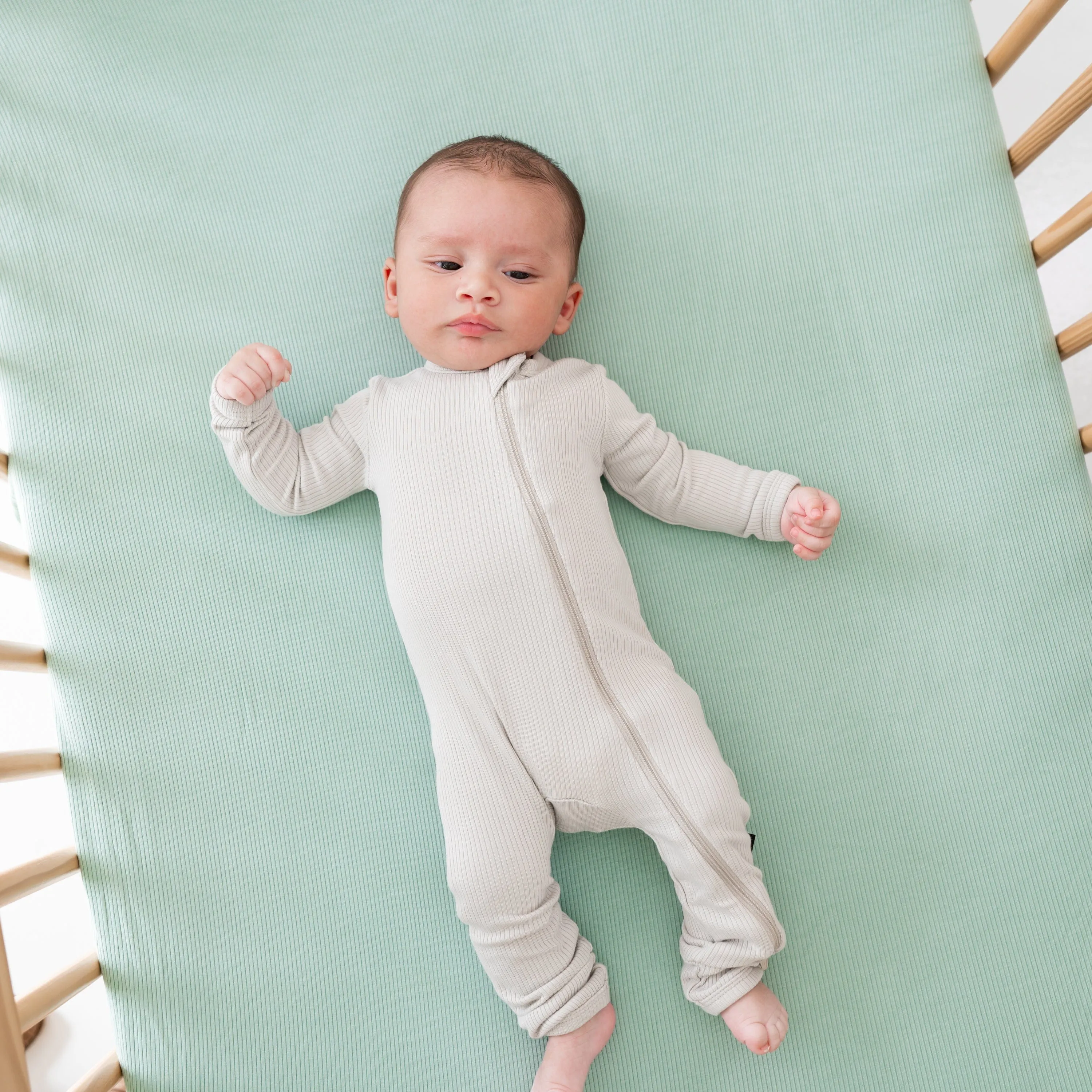 Ribbed Crib Sheet in Sage