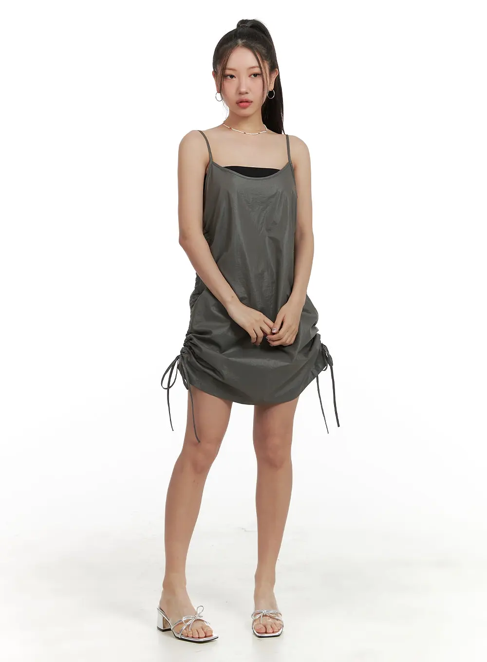 Shirred Nylon Sleeveless Mini Dress OA415