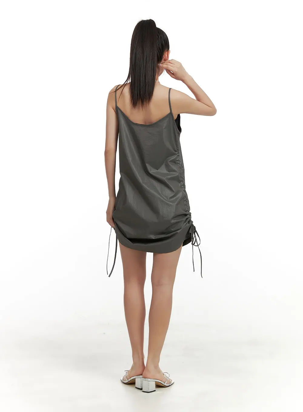 Shirred Nylon Sleeveless Mini Dress OA415