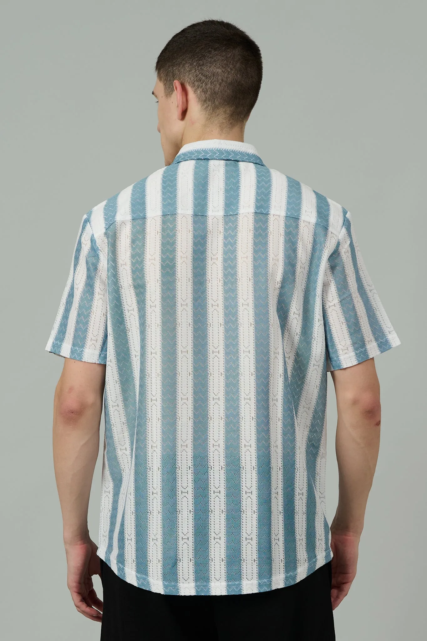 Sky Blue & White Multi Striped Casual Shirt for Men