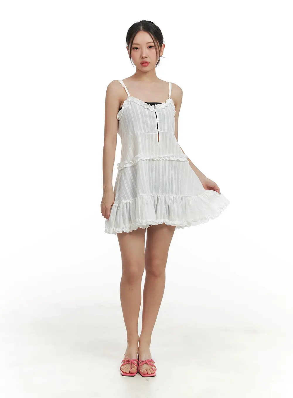 Sweetheart Buttoned Frill Mini Dress OA416