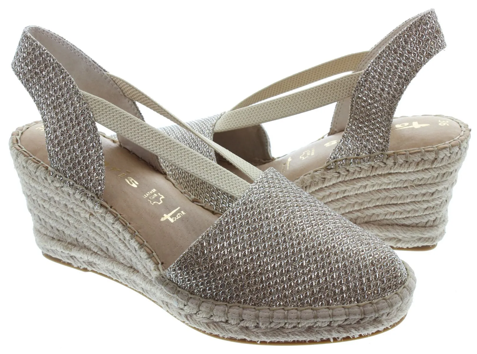 TAMARIS Ladies 29603 Wedge Espadrille Sandals In Gold