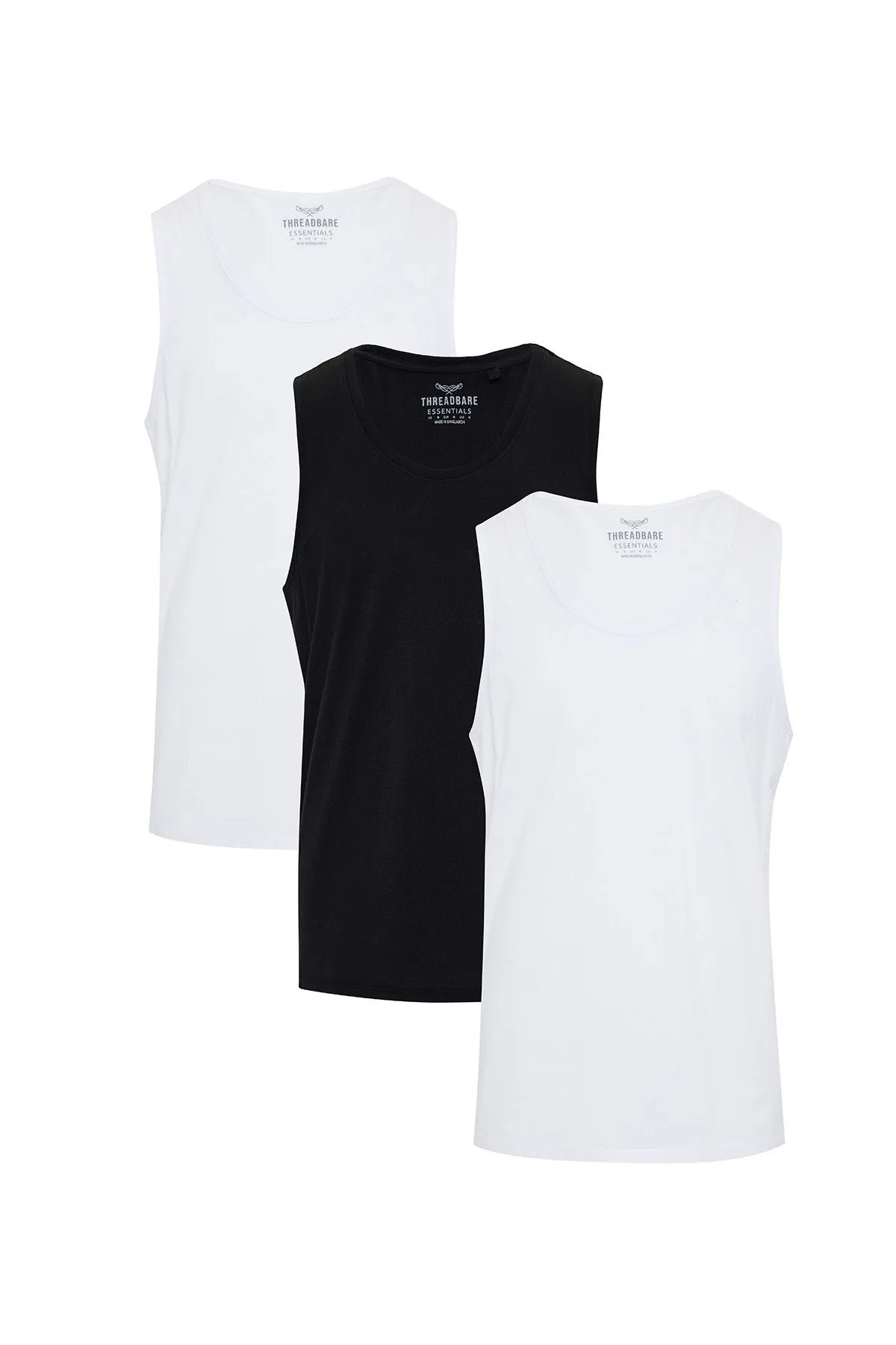 Theadbare Mens 3 Pack Vests White And Black