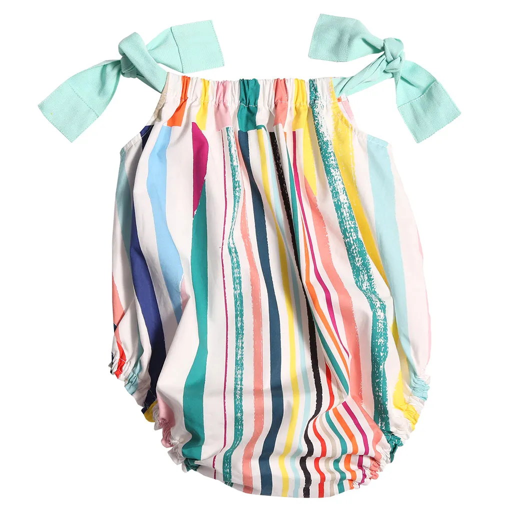 Tia Cibani Kids Baby Ruched Sac Romper Rainbow Stripes