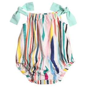 Tia Cibani Kids Baby Ruched Sac Romper Rainbow Stripes