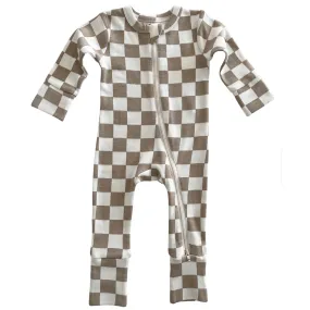 Tiramisu Checkerboard / Organic 2-Way Zip Romper