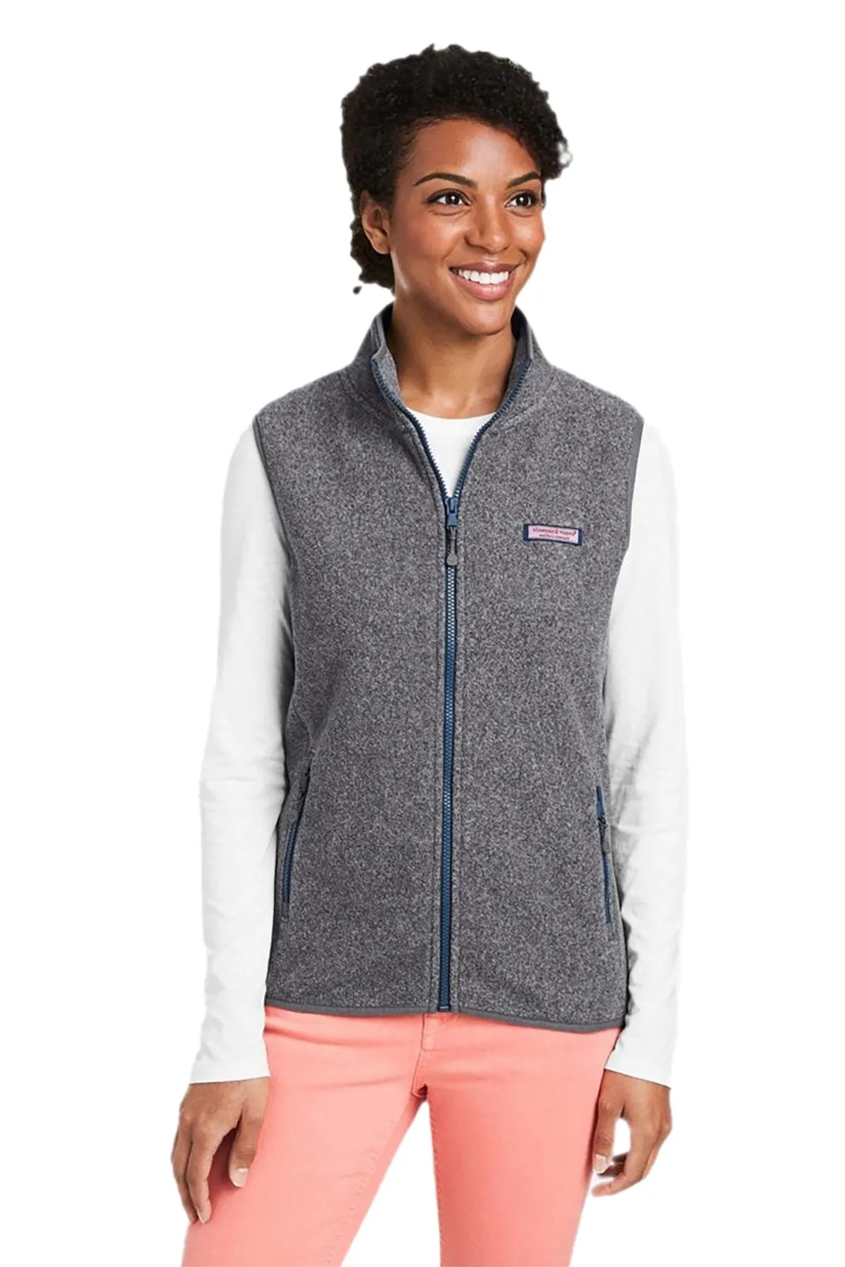 Vineyard Vines Custom Ladies Harbor Fleece Vests, Charcoal Heather