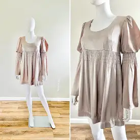 Vintage 1970s Young Edwardian Silver Mini Dress / 70s babydoll dress / Size XS S