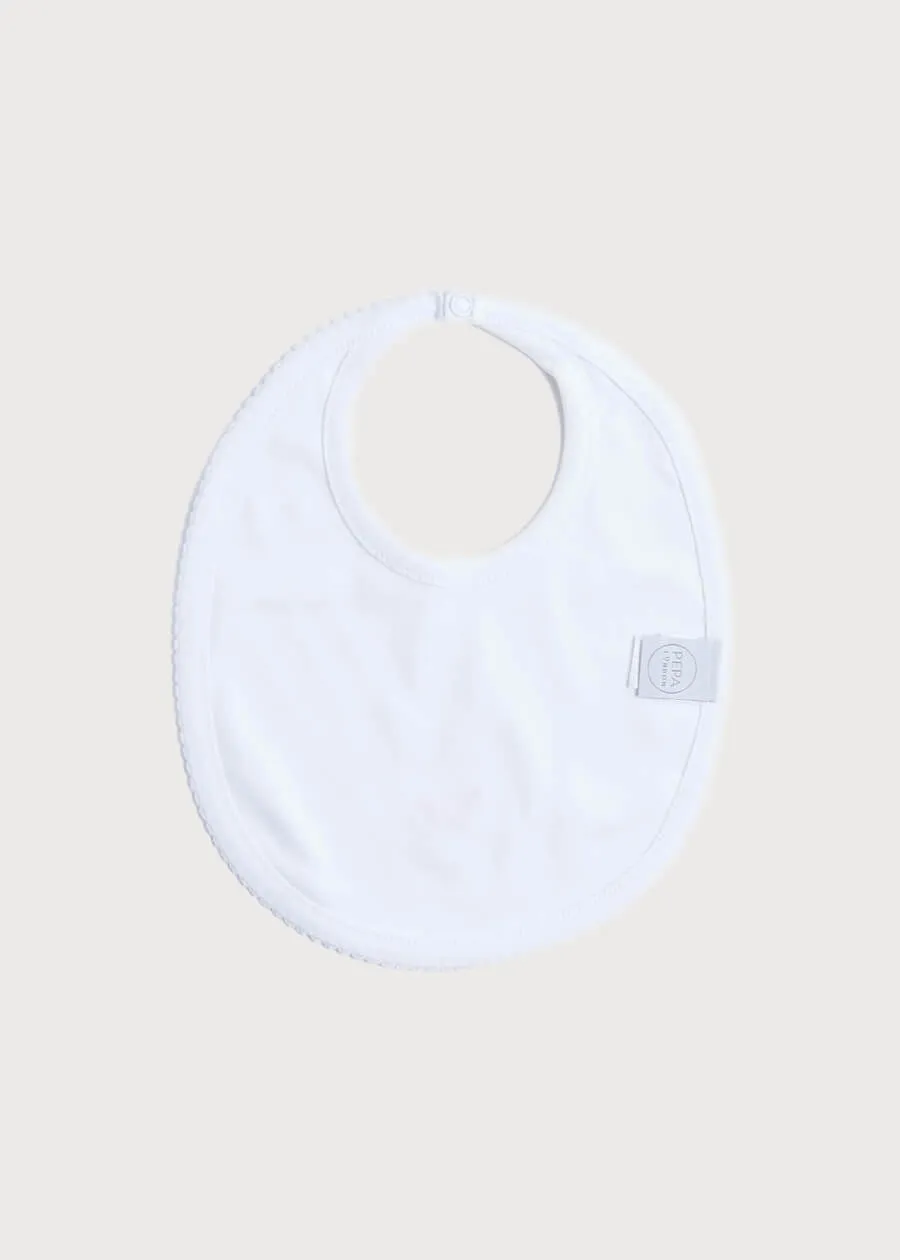 White Bib with Blue Embroidered Rocking Horse