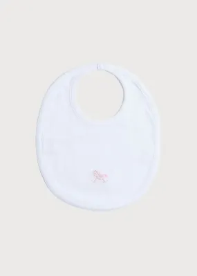 White Bib with Pink Embroidered Rocking Horse