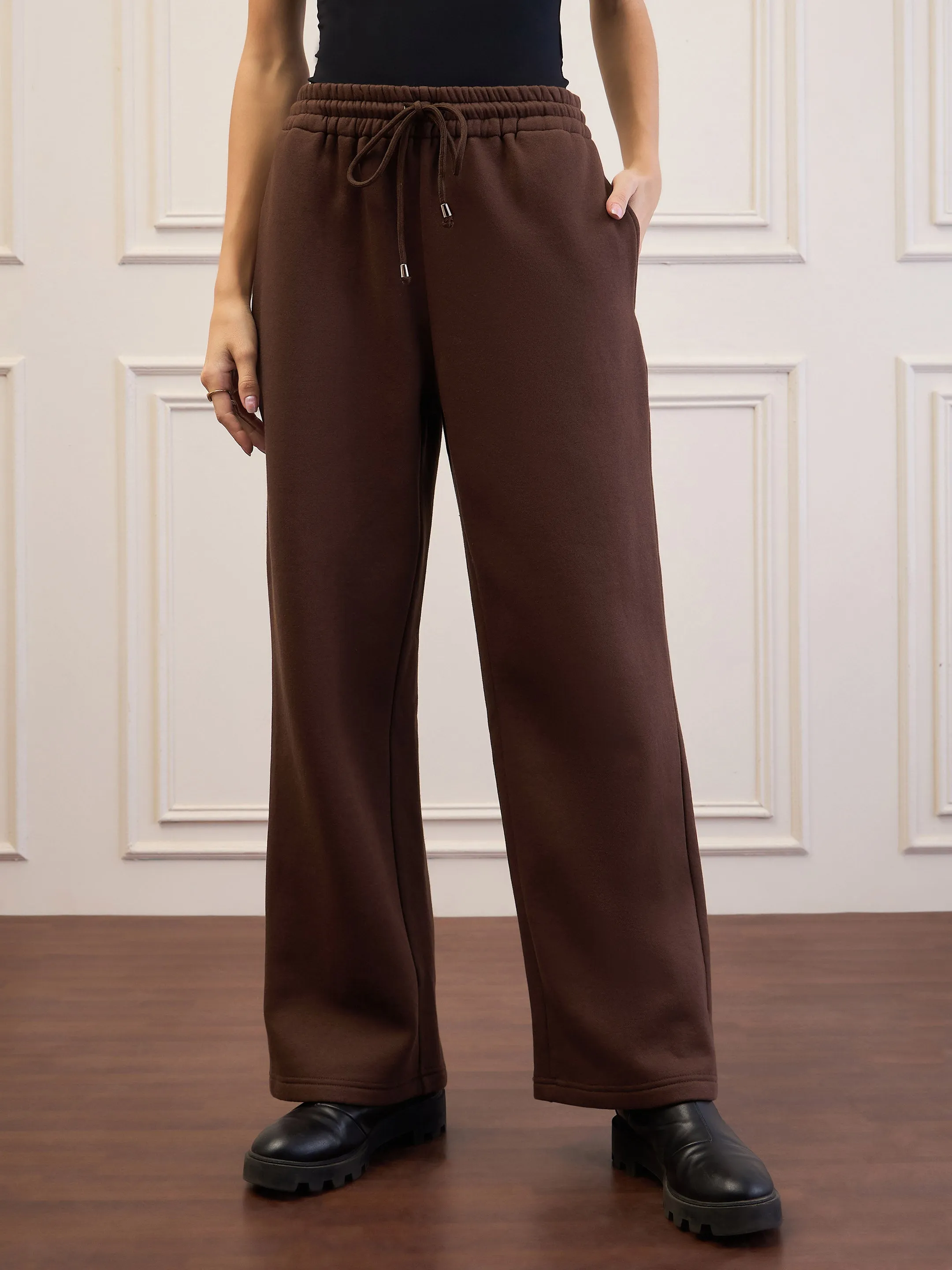 Women Dark Brown Fleece Sweatpants