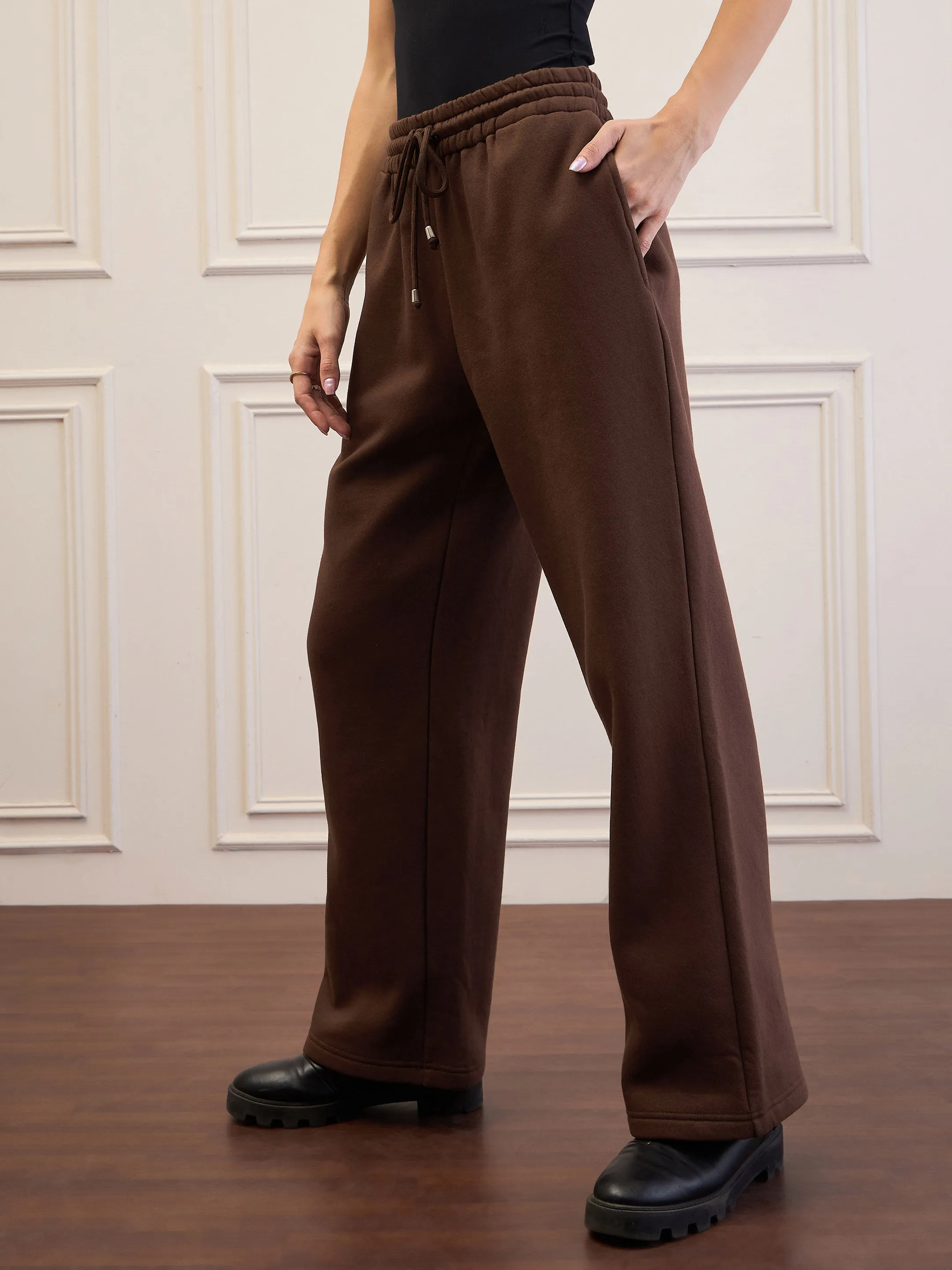 Women Dark Brown Fleece Sweatpants