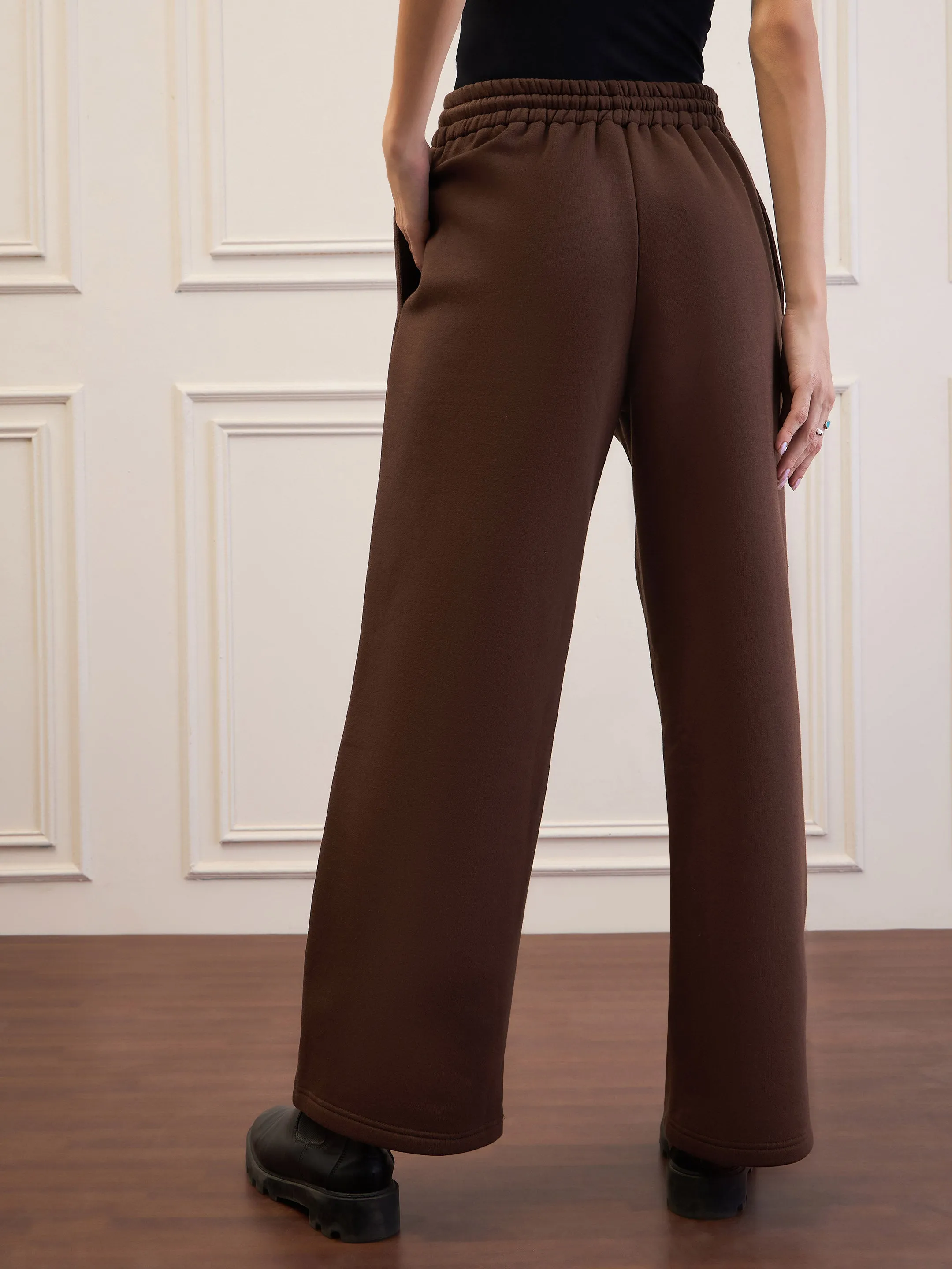 Women Dark Brown Fleece Sweatpants