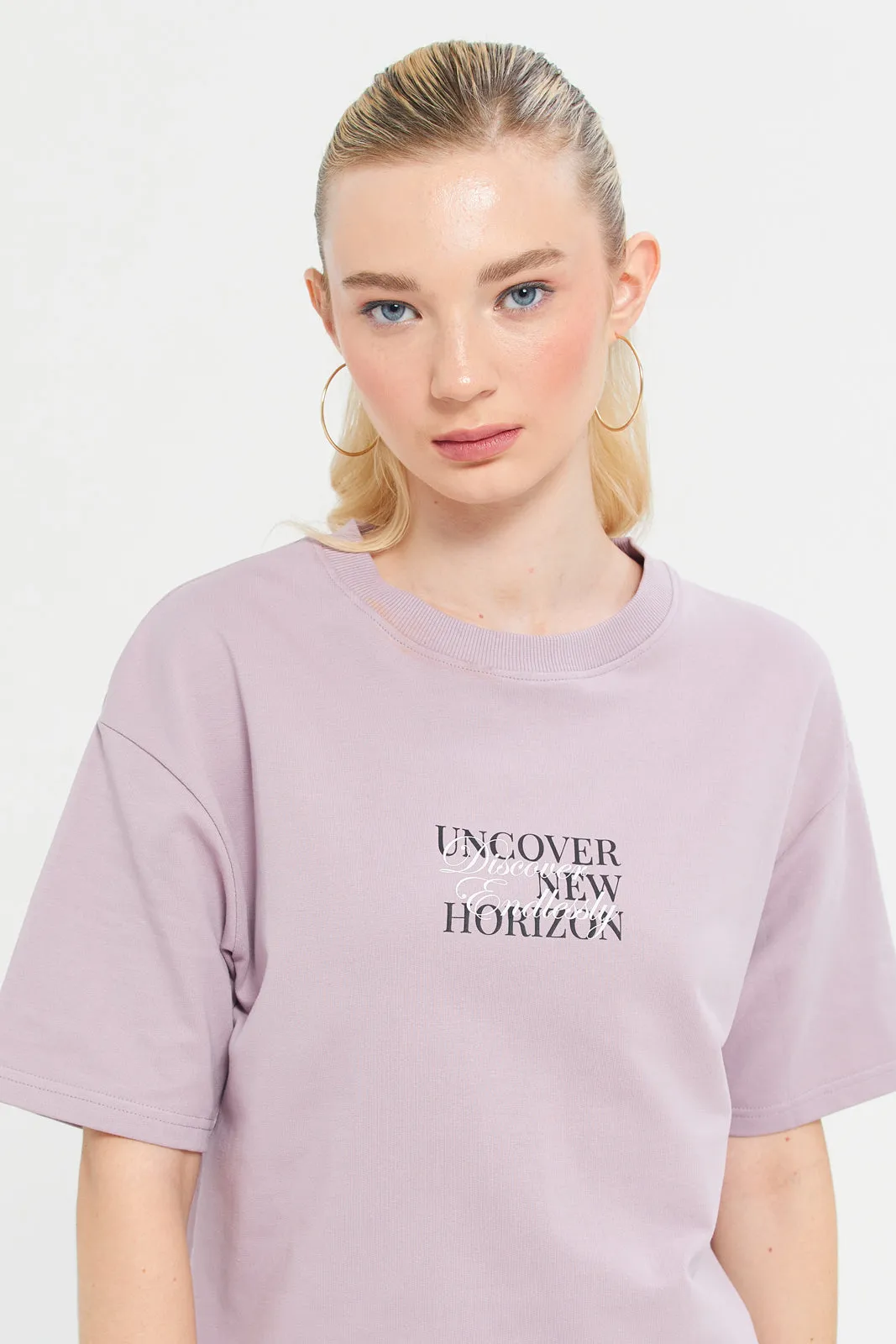 Women Mauve Printed Sweatshirt