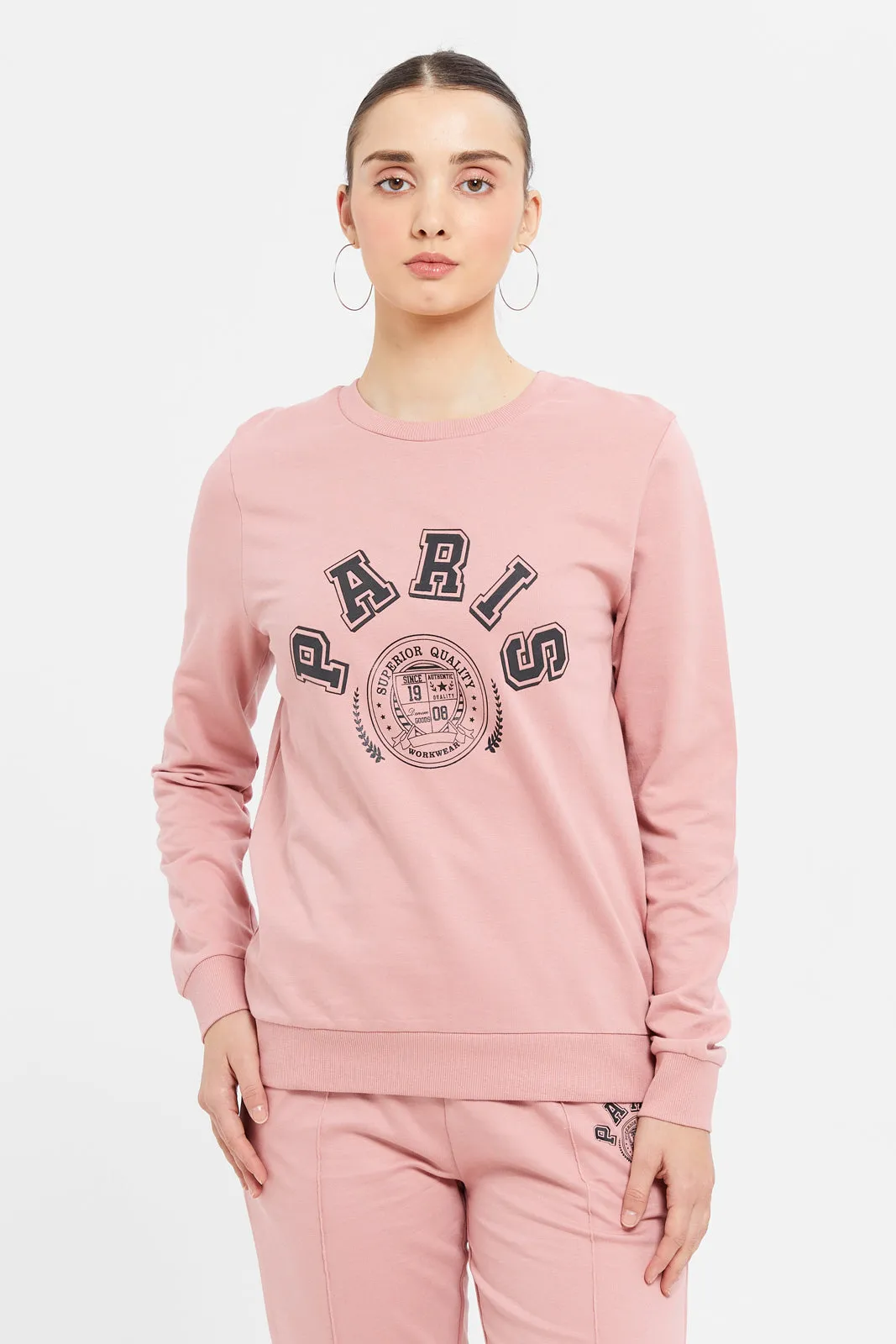 Women Pink Printed Sweatshirt