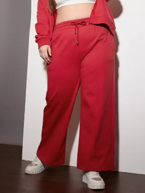 Women Red Fleece Drawstring Sweatpants