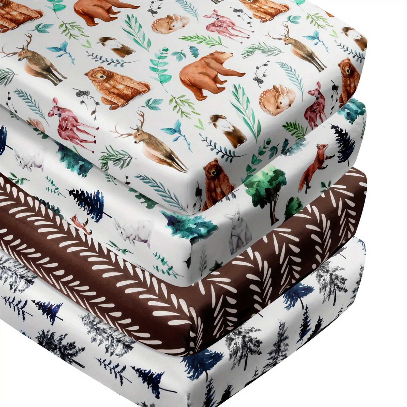 Woodland Forest Animals Baby Crib Sheets Unisex 4Pack Set