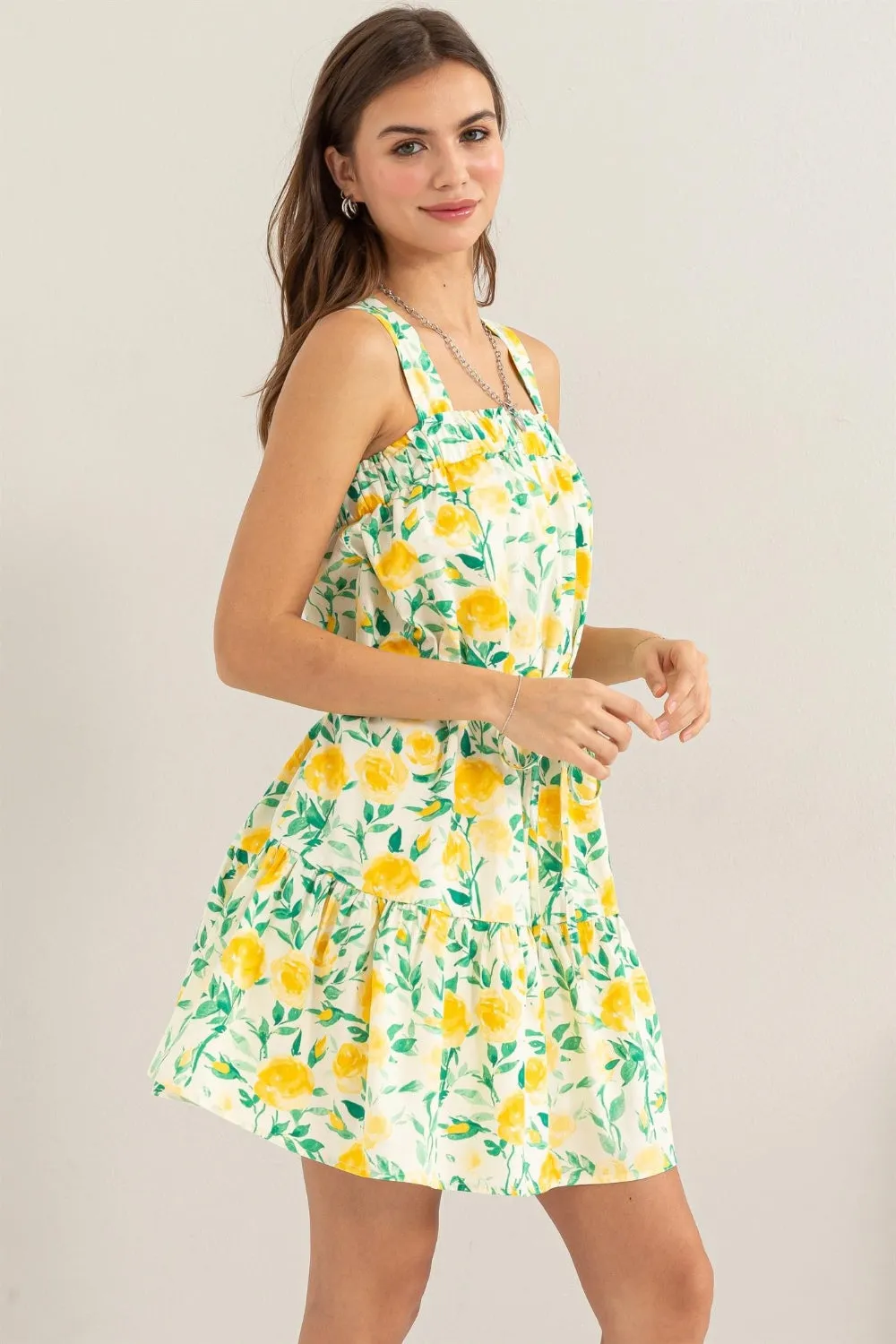 YELLOW FLORALS MINI DRESS