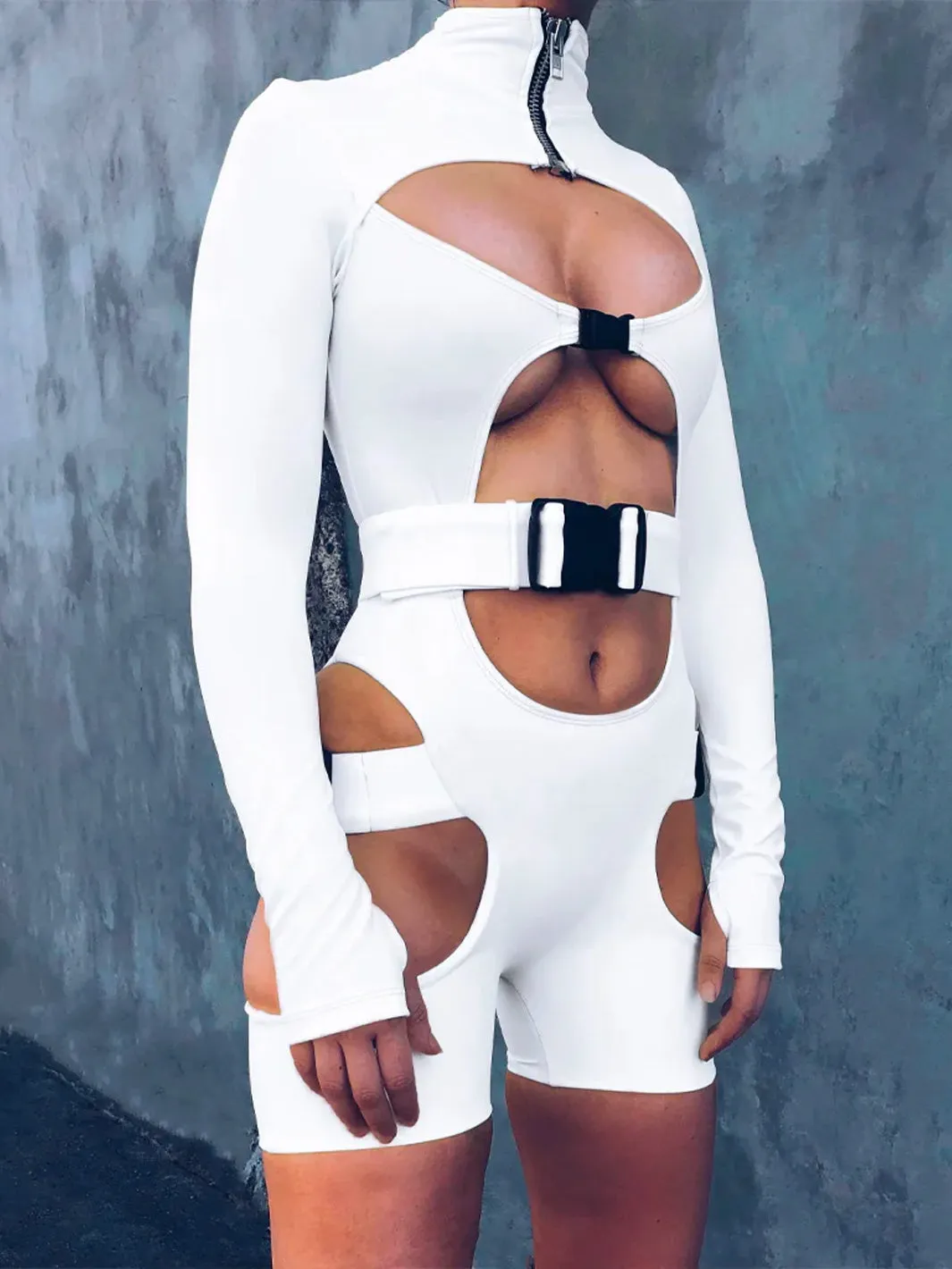 ZIP FRONT LEOTARD - WHITE