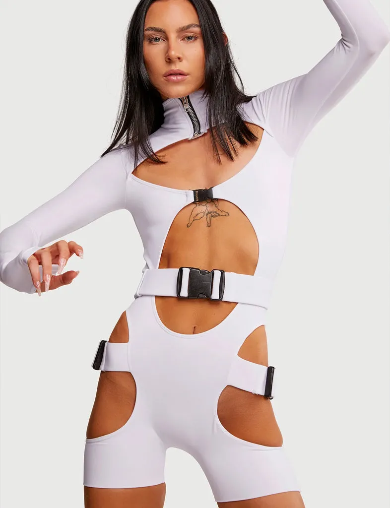 ZIP FRONT LEOTARD - WHITE