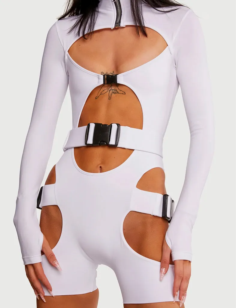 ZIP FRONT LEOTARD - WHITE